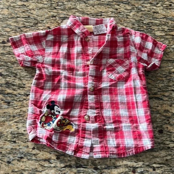Red Plaid Mickey Mouse Disney Button Up - Picture 1 of 4